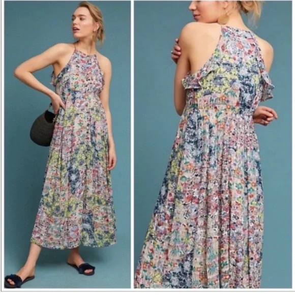 Anthropologie • Allerton Floral Ruffle Maxi Dress XS - Picture 1 of 2